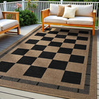 Vasofe 3x5 Plaid Rug, Jute Rugs, Washable Outdoor Indoor Checkered Carpets, Entryway Bedroom Potio Porch Kitchen Carpet, Non Slip Farmhouse Neutral Office Laundry Floor Mat, Black and Brown