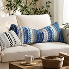 Kevin Textile Spring 12x24 Inch Lumbar Throw Pillow Cover 1 Pack Boho Decorative Soft Chenille Thread Woven Tufted Textured Rectangle Cushion Case Accent for Living Room Couch Sofa Bed, Blue