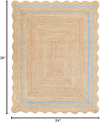 Wave Scalloped Natural Jute Rug - Boho Entryway Runner, Farmhouse Scallop, Sky Blue (2'x3')