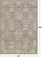 Vintage Moss Green Living Room Rug, 7x10 Washable Large Area Rugs for Bedroom, Dining Room Rugs Under Kitchen Table, Oriental Taupe Low Pile Stain Resistant Non-Slip