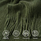 BATTILO HOME Olive Green Throw Blanket for Couch, Soft Chenille Knit Throws with Tassels for Home Decor, Green Throws for Couch Cover, 50"x60"