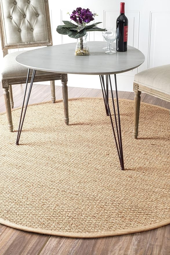 Nuloom Elijah Beige/Natural, 6' Square, Basketweave, Seagrass, Soft and Textured, High Traffic, Stain Resistant, Easy Clean, Durable Area Rug for Bedroom, Living Room, Dining, Den, Foyer, Entryway