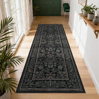 GarveeHome Runner Rugs 2x6 Kitchen Runner Rug Non Slip Washable Runners for Hallways, Boho Vintage Rugs with Rubber Backing Low-Pile Indoor Carpet for Entryway Bedroom Black