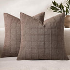 Woaboy Linen Check Throw Pillow Covers Brown Farmhouse Modern Boho Vintage 20x20 Inch Set of 2 Decorative Cushion Covers for Sofa Couch Bedroom Living Room Home Decor