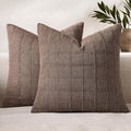 Woaboy Linen Check Throw Pillow Covers Brown Farmhouse Modern Boho Vintage 22x22 Inch Set of 2 Decorative Cushion Covers for Sofa Couch Bedroom Living Room Home Decor