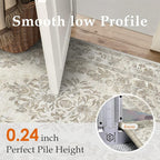 7x9 Area Rug Beige Washable Vintage Distressed Living Room Carpet Large Bedroom Indoor Medallion Floral Non Slip Retro Throw Floor Mat for Office Dining Room Kitchen Bathroom