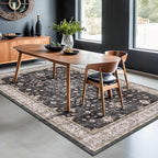 Black Modern Farmhouse 5x8 Area Rug for Living Room, Boho Large Entryway Rug, Dark Floor Carpet for Kitchen Under Small Dining Table, Bedroom - Washable Low Pile Waterproof Non Slip & Stain Resistance