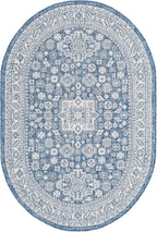 Rugs.com Outdoor Aztec Collection Rug – 5' x 8' Oval Blue Flatweave Rug Perfect for Living Rooms, Large Dining Rooms, Open Floorplans