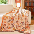 Boho Throw Blanket 80" x 90", 100% Organic Cotton Breathable Skin-Friendly Ultra Soft Bed Quilt Throw - Floral Rustic Decor Luxury Reversible Blanket for Sofa Couch Chair and Gift,