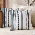 Boho Throw Pillow Covers 18 x 18 Chenille Pillow Covers Striped Square Elegant Neutral Striped Pillowcase Double Sided Pattern Soft Plush Farmhouse Home Decor for Living Room Couch Pack of 2