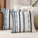 Boho Throw Pillow Covers 18 x 18 Chenille Pillow Covers Striped Square Elegant Neutral Striped Pillowcase Double Sided Pattern Soft Plush Farmhouse Home Decor for Living Room Couch Pack of 2