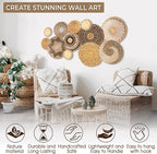 Laquedecraft Set 12 Boho Wicker Rattan Plate Basket Set For Décor Hanging Wall | Large Woven Farmhouse Rustic Bohemian Art Baket Hangings For Decorative Home, Bedroom, Living Room, Kitchen, Bathroom (Classic, 12)