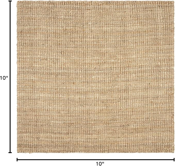 SAFAVIEH Area Rug 10' Square - Natural Fiber Collection - Large - Natural Brown, Handmade Jute, Farmhouse Style, Chunky Textured Thick Pile (NF447A)