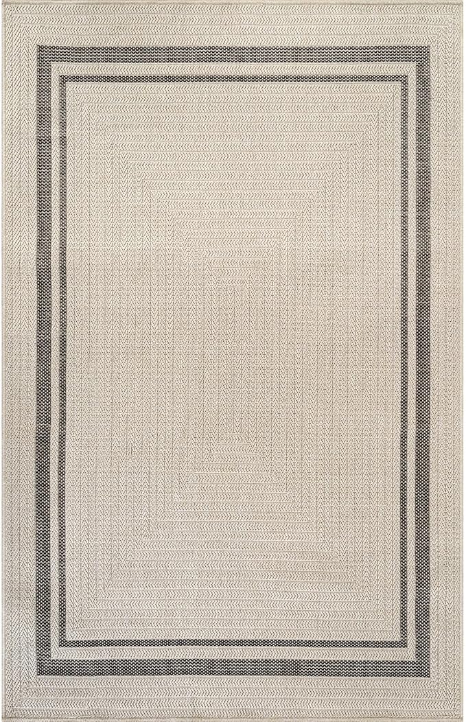 Beverly Rug Easy Jute Bordered Rug 6x9 Washable Durable Indoor Outdoor Area Rugs for Living Dining Room Patio Office Stain Resistant Non Shedding Casual Indoor Outside Carpet 6 x 9 Off-White