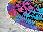 Round Beach Tapestry Turquoise Mandala Throw/Boho Hippie Beach Blanket Roundie/Indian Cotton Bohemian Large Round Table Cloth-Home Decor/Yoga Mat Meditation Picnic Rug (42", Multi Color)