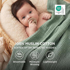 Bedsure 100% Cotton Muslin Blanket Queen Size for Bed - 4-Layer Breathable and Lightweight Thin Soft Summer Gauze Muslin Blankets for Adults, Sage Green, 90x90 Inches