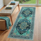 Area Rugs 3'x8' Runner Rug Non Slip Washable for Kitchen Hallway Bedroom Beside Laundry Room Bathroom Rug, Floor Carpet, Teal Green Lake Blue Turquoise