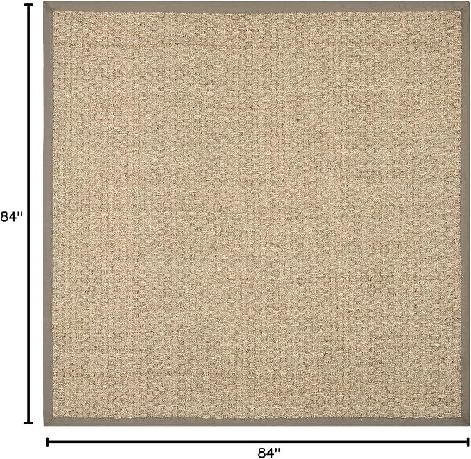 SAFAVIEH Area Rug 7' Square - Natural Fiber Collection - Natural & Grey, Seagrass, Basketweave Pattern with Border (NF114P)
