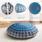 Codi Meditation Floor Pillow Set of 2, Round Large Pillows Seating for Adults, Bohemian Mandala Circle Cushion for Outdoor Fireplace Yoga Living Room, 32 Inch, Memory Foam Added, Navy