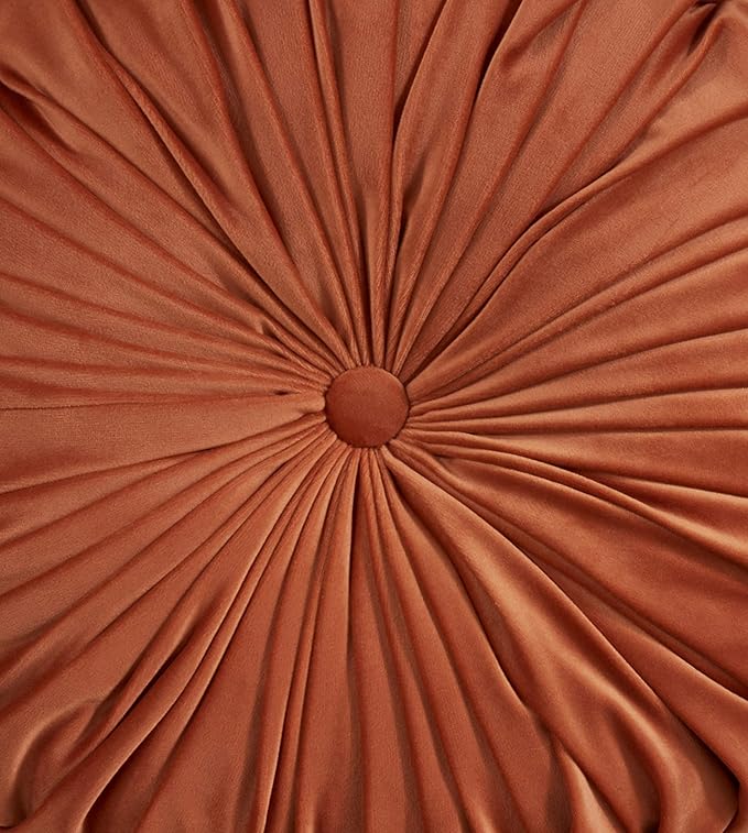 SARO LIFESTYLE Round Velvet Pintucked Poly Filled Throw Pillow (Set of 2)