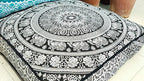 Black White Elephant Flower Mandala Mandala Barmeri Large Floor Pillow Cover Cushion Meditation Seating Ottoman Throw Cover Hippie Decorative Zipped Bohemian Pouf Ottoman Cases 24 " square