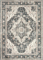 3x5 Area Rug - Washable Kitchen Rugs Non Slip,Soft Low Pile Small Rug for Entryway, Stain Resistant Vintage Area Rugs for Home Decor(Black/Beige, 3'x5')