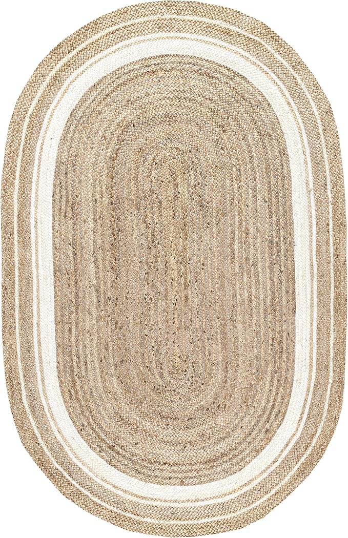 Nuloom Rikki Off-White/Natural, 4' x 6' Oval, Coastal Braided, Jute, Soft and Textured, High Traffic, Stain Resistant, Easy Clean, Durable Area Rug for Bedroom, Living Room, Dining, Foyer, Entryway