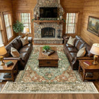 Area Rugs 10'x12' Washable Non-Slip, Floral Vintage Distress Print Pattern Medallion Carpet for Living Room Bedroom Dining Room, Brick Red Rust Neutral Brown Burnt Orange Green