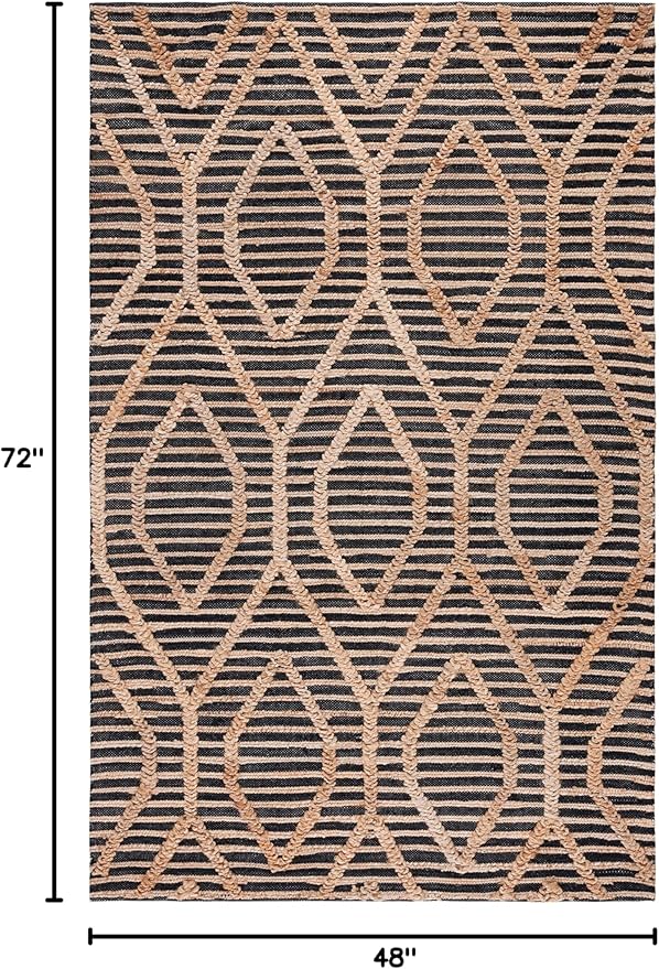 SAFAVIEH Natural Fiber Collection Accent Rug - 4' x 6', Black & Natural, Flat Weave Farmhouse Geometric Jute Design, Ideal for High Traffic Areas in Entryway, Living Room, Bedroom (NF378Z)