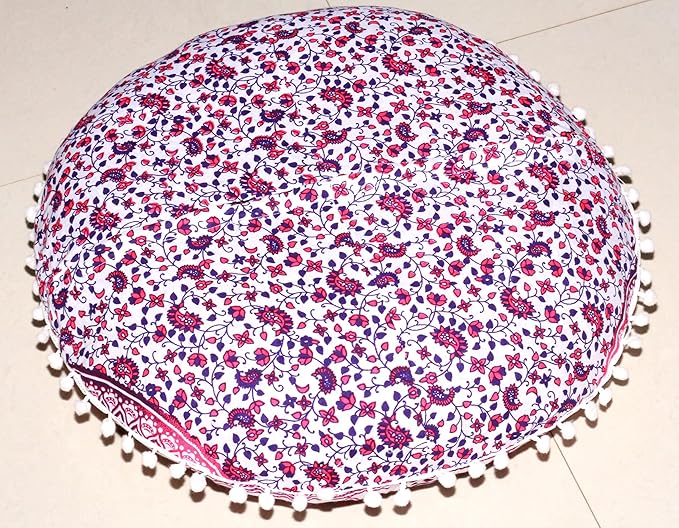INDIAN CRAFT CASTLE Meditation Floor Pillow Cover, Large Pillows Cover Seating for Adults and Kids, Bohemian Cushion Cover for Fireplace Yoga Living Room Sitting 22 Inches (Pink)