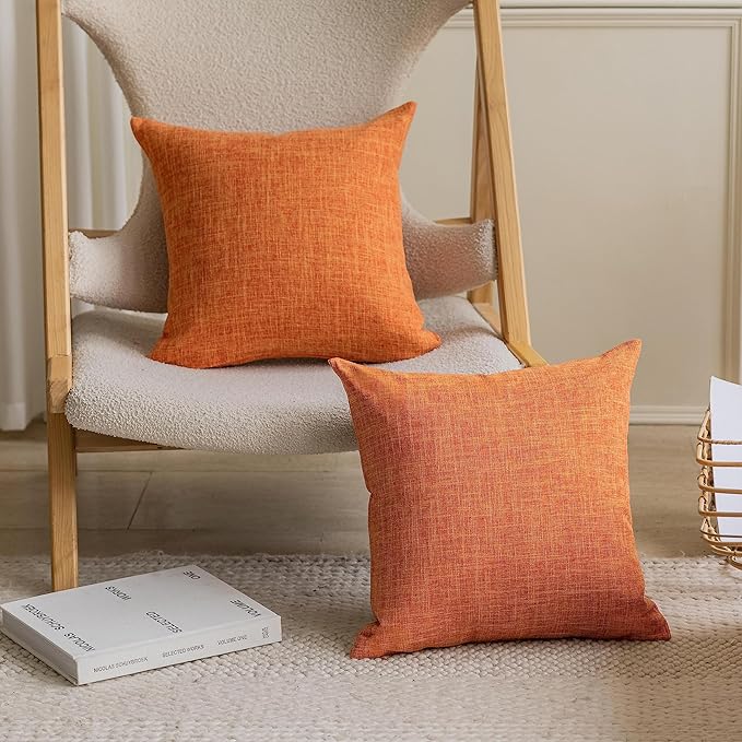 Home Brilliant Linen Throw Fall Pillow Cover Burnt Orange 20x20 Decorative Throw Pillow for Bed Couch Sofa Living Room Thanksgiving, 1 pc, Orange