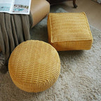 Unstuffed Pouf Ottoman Cover Soft Storage Extra Seat Farmhouse Comfortable Bohemian Poufs Accent Footrest 20x20x8 Inches for Living Room Bedroom Study Nook (Yellow, Square)