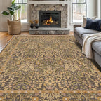 8x10 Washable Area Rugs for Living Room, Stain Resistant Vintage Rugs for Dining Room Under Kitchen Table, Bedroom, Floral Low Pile Non-Slip Large Carpet (8 x 10 Goldenrod)