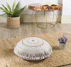 Popular Handicrafts Floor Pillow Cushion Cover - Hippie Mandala Round Ombre Pouf Sham - Meditation Seating Ottoman Bohemian with Pom Pom with Soft Particles- 18" Gold