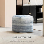 Anji Mountain Pouf Ottoman Foot Rest, Handmade Ottoman Pouf, Comfortable Foot Stool, Decorative Floor Seating for Living Room Decor, Bedroom & Home Décor Accent - Denim Sky