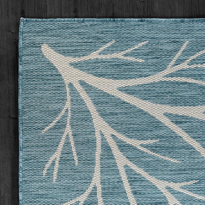 Washable Indoor Outdoor Rug 10x14 Modern Area Rugs Branch Pattern Non Shedding Waterproof Easy Clean Patio Deck Porch Living Room Bedroom Garden RV (10 X 14 Aqua)