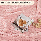 L'AGRATY Chunky Knit Blanket Throw: 72''x84'' Chenille Chunky Knitted Throw Blanket for Bed Couch - Handmade Thick Big Cable Knit Blanket - Large Chunky Crochet Rope Blanket for Home Decor(Pink)