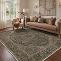 GENIMO 5x7 Area Rugs for Living Room, Machine Washable Non Slip Vintage Rugs, Low Pile Lightweight Chenille Print Rug for Bedroom, Dining Room, Home Office, Vintage Chocolate