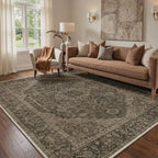 GENIMO 5x7 Area Rugs for Living Room, Machine Washable Non Slip Vintage Rugs, Low Pile Lightweight Chenille Print Rug for Bedroom, Dining Room, Home Office, Vintage Chocolate