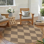 Checkered 4 ft Easy Jute Round Rug, Washable Small Rugs for Entryway Patio, Farmhouse Non Slip Non Shedding Indoor Outdoor Circle Carpet for Kitchen Porch