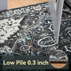 YJ.GWL Area Rugs for Living Room 8x10 Machine Washable Rugs, Non Slip Floral Vintage Rug Indoor Carpet, Stain Resistant Large Rug for Bedroom Dining Room, Black Grey Blue