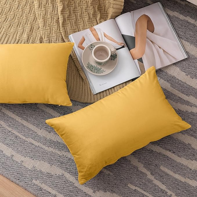 NiNi ALL Decorative Throw Pillow Covers Velvet 12x20 Inch Pack of 2 Yellow Cushion Covers Soft for Couch Sofa Bedroom Living Room Outdoor