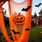 Set of 5 Halloween Creepy Gauze Cloth Decoration, Orange Scary Indoor Outdoor Halloween Gauze Tapestry Decor, Spooky Decorations for Home Wall Yard Haunted House Party Supplies, 72 x 30 inch