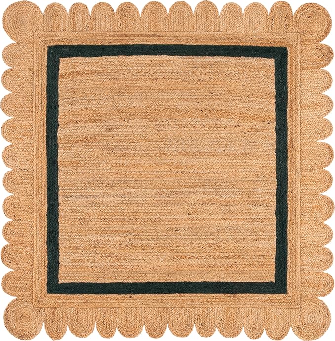 SAFAVIEH Natural Fiber Collection Area Rug - 6' Square, Natural & Dark Green, Handmade Jute, Ideal for Living Room, Bedroom, Dining Space (NF896Y)