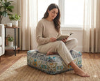 Mandala Life ART Boho Floor Cushion Cover Gray Square Moroccan Pouf Ottoman Pillow for Meditation Yoga and Boho Chic Low Seating Area Cotton 24x8 Unstuffed