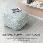 Anji Mountain Pouf Ottoman Foot Rest, Handmade Ottoman Pouf, Comfortable Foot Stool, Decorative Floor Seating for Living Room Decor, Bedroom & Home Décor Accent - Seaside