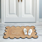 Scalloped Natural Jute Area Rug, Black Trim, 2'x3'