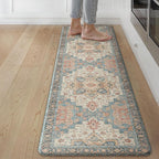 GENIMO Kitchen Mats for Floor, Washable Anti Fatigue Mat for Cushioned, 17.3"x59", Waterproof Kitchen Rugs, Non Slip Foam Comfort Standing Mat Rug for Home, Runner, Sink, Laundry, Blue&Salmon
