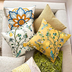 Mustard Yellow Velvet Throw Pillow Covers 20x20 Pack of 2, Vintage Floral Pillow Covers, Mid Century Flower Plant Cushion Covers for Sofa Living Room Home Decor
