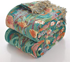 Boho Throw Blanket for Bed 100% Cotton Ultra Soft Rustic Quilt Floral Printed Farmhouse Decor Fall Bed Blankets,90"×98" All Season Rustic Large Throw for Sofa Couch Chair